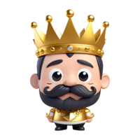 3d rendering man cartoon character with mustache and golden crown on his head png