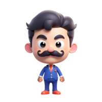 3d rendering man cartoon character with mustache png
