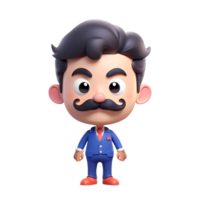 3d Renderização homem desenho animado personagem com bigode png