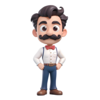 3d rendering man cartoon character with mustache png