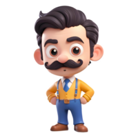 3d rendering man cartoon character with mustache png