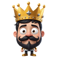 3d rendering man cartoon character with mustache and golden crown on his head png