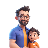 3d rendering father and son cartoon characters png