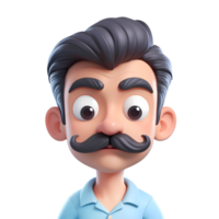 3d rendering man cartoon character with mustache png