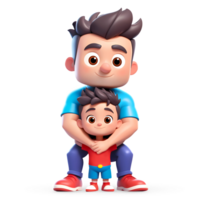 3d Renderização pai abraçando dele filho desenho animado personagens png