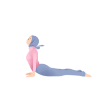 illustration of a woman wearing a headscarf doing yoga in the cobra pose png