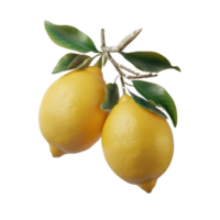 A stunning illustration of a green lemon tree with two ripe lemons hanging from its slender branch. png