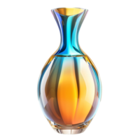 A colorful vase with a rainbow design sits on a transparent background. png