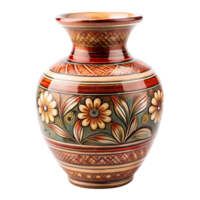 A vase with flowers on it. Against a transparent background. png