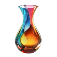 A colorful vase with a rainbow design sits on a transparent background. png