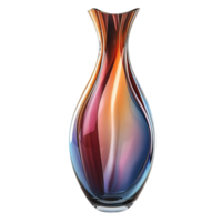 A colorful vase with a rainbow design sits on a transparent background. png