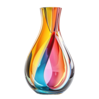 A colorful vase with a rainbow design sits on a transparent background. png