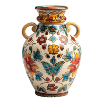 A vase with flowers on it. Against a transparent background. png