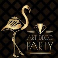 Black Art Deco Illustration Design with Flamingo vector