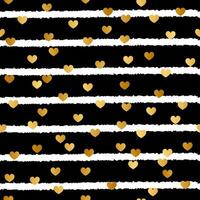 Gold Heart Pattern Design on Black Background with White Stripes vector