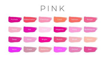 Pink Paint Color Swatches with Shade Names on Brush Strokes vector