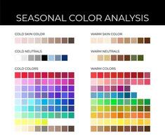 Seasonal Color Analysis Palette with Cold and Warm Color Swatches, Neutrals, Skin Shades vector