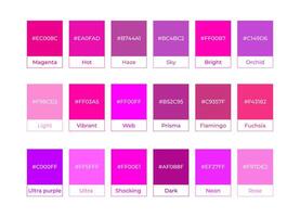Magenta Color Palette Chart with Color Names and Hex Codes vector