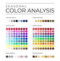 Seasonal Color Analysis Palette with Cold and Warm Color Swatches for Neutrals, Metals and Tint Shades vector