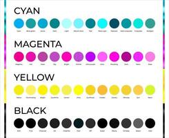 Round Cyan, Magenta, Yellow and Black CMYK Color Swatches Illustration vector