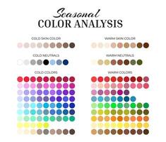 Seasonal Color Analysis Palette with Cold and Warm Color Swatches for Every Color, Neutrals, Skin Shades vector