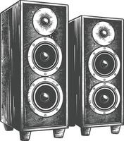 un música Altavoces con antiguo grabado estilo vector