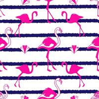 Pink Flamingo Pattern Design on Blue Stripes Background vector