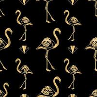 Art Deco Gold Flamingo Pattern on Black Background vector