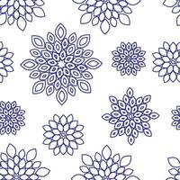 Blue Outline Tile Floral Repeat Pattern Background vector