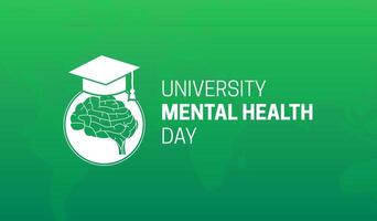 Green University Mental Health Day Illustration with Brain and Student Cap vector