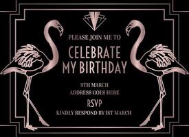 Art Deco Style Party Invitation Design with Flamingo vector