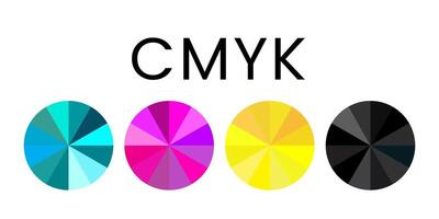 cmyk colores ilustración con cian, magenta, amarillo y negro color sombra ruedas aislado en blanco antecedentes vector