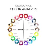 estacional color análisis gráfico con color rueda paleta para frío y calentar colores vector