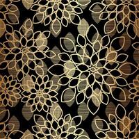 Gold Elegant Floral Pattern Design with Abstract Flowers on Black Background vector