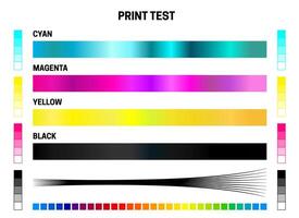 impresión prueba cmyk calibración ilustración con color prueba para cian, magenta, amarillo, negro y muchos colores vector