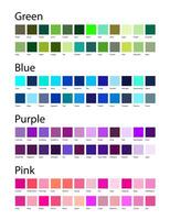 Green, Blue, Purple and Pink Colors Shades Swatches Palette with Color Names vector