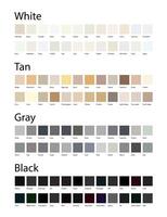 White, Tan, Gray and Black Colors Shades Swatches Palette with Color Names vector