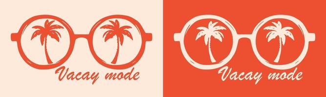 Vacaciones modo en verano vacaciones retro Clásico rojo tropical estético palma arboles paisaje dentro Gafas de sol ilustración muchachas viaje camisa diseño impresión vector