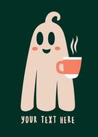 Ghost drinking coffee illustration drawing sheet ghost holding a mug fall season aesthetic cute flat design caffeinated concept minimalist cut file vector