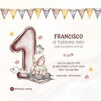 Brown Watercolor Kids Birthday Festivity Invitation Instagram Post template