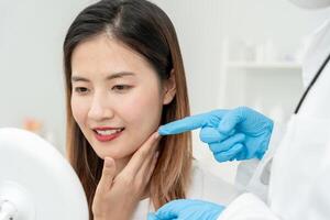 beauty asian smile and happy after surgery, Cosmetic surgery, skin whitening injection, filler injection, Skin reface, beautiful Asian girls receive beauty treatments at beauty clinic, skincare photo