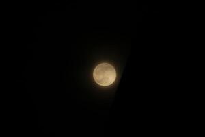 Night time, orange full moon, plane and its trail photo