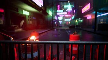 doux flou coloré lumière en haut bokeh signe planche le long de bâtiment dans ville vie nocturne video