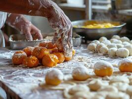 homemade traditional desserts being prepared in a cozy kitchen setting photo