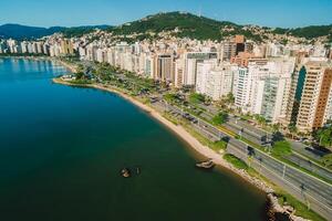 May 05, 2022. Florianopolis, Brazil. Aerial view of Florianopolis center. Urban view of architectural landscape photo