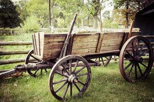 antiguo caballo dibujado de madera carro foto