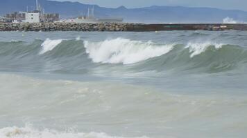 hombre montando ola en tabla de surf video