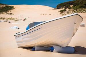 boat at bolonia beach a coastal village in the municipality of Tarifa in the Province of Cadiz in southern Spain. photo