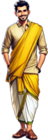 A traditional Andhra Pradesh man wearing a dhoti and kurta smiling and standing confidently isolated png