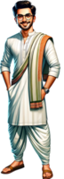 A traditional West Bengal man wearing panjabi and dhoti smiling and standing confidently isolated png